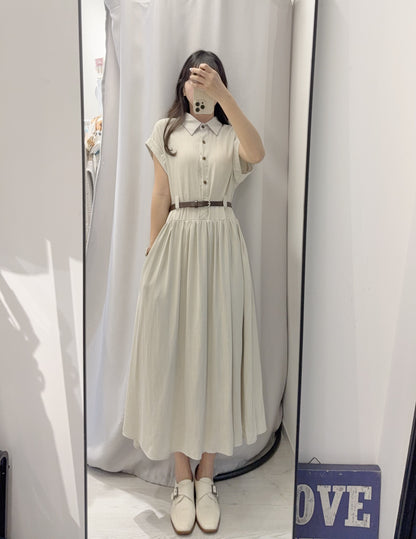 夏季．棉麻連身裙連belt 2色入 1S60529