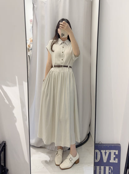 夏季．棉麻連身裙連belt 2色入 1S60529