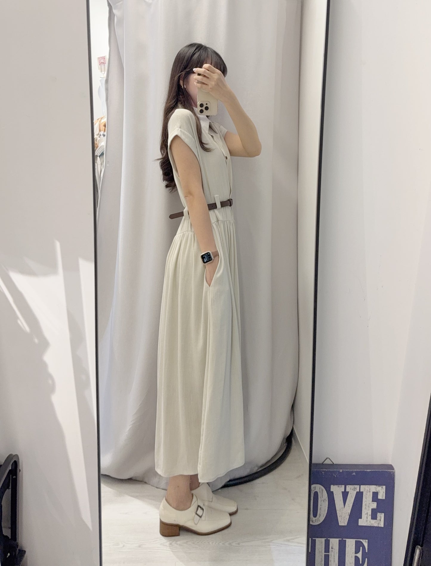 夏季．棉麻連身裙連belt 2色入 1S60529