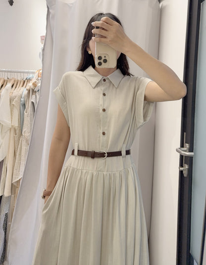 夏季．棉麻連身裙連belt 2色入 1S60529