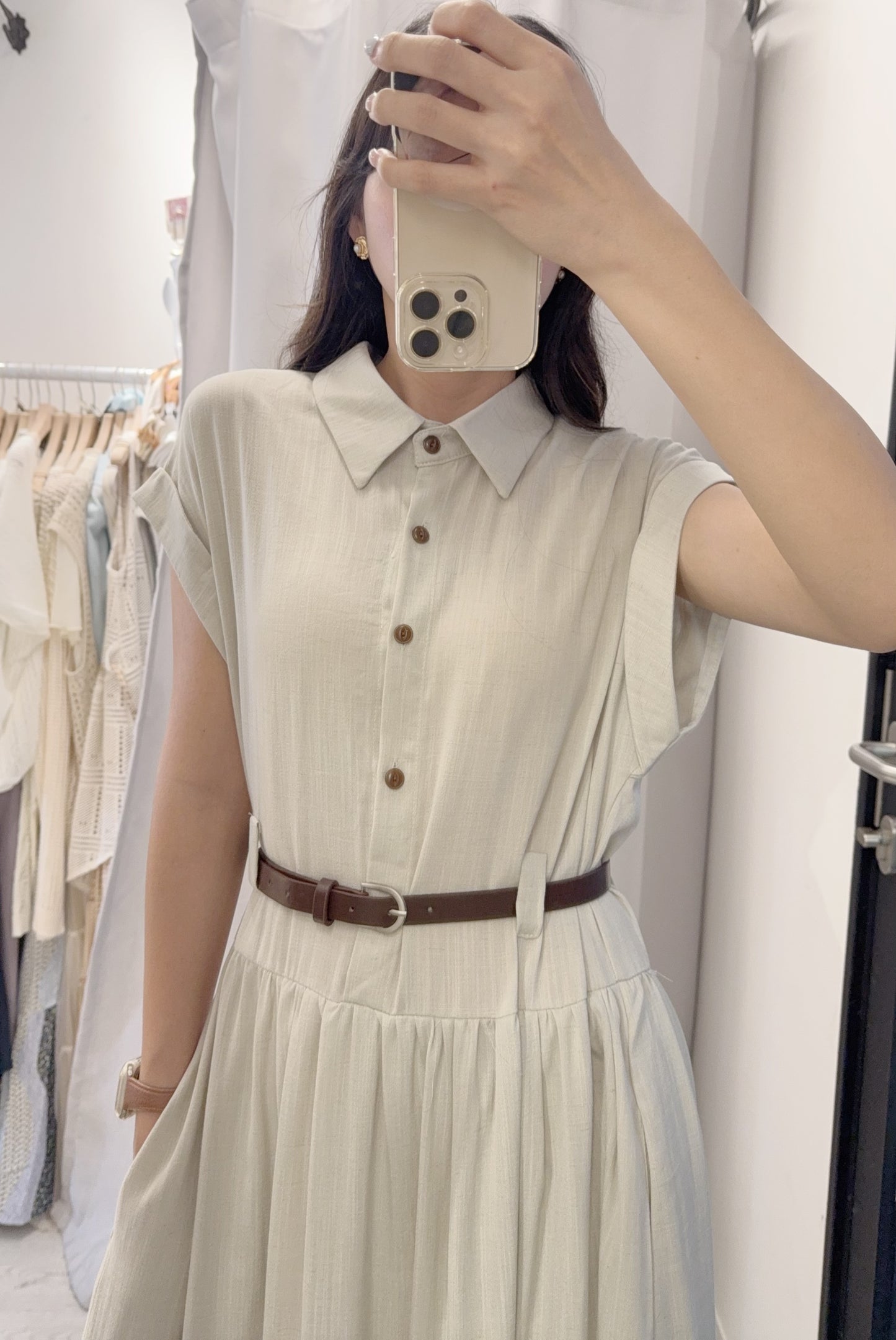 夏季．棉麻連身裙連belt 2色入 1S60529