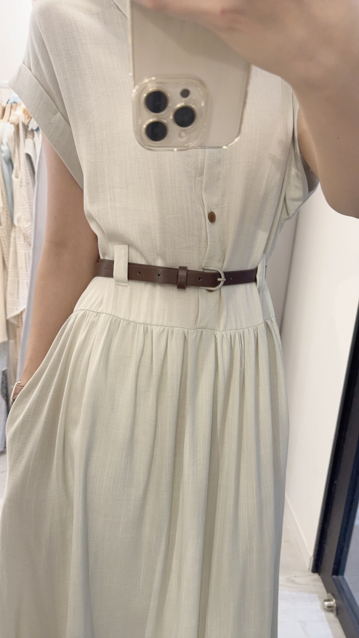 夏季．棉麻連身裙連belt 2色入 1S60529