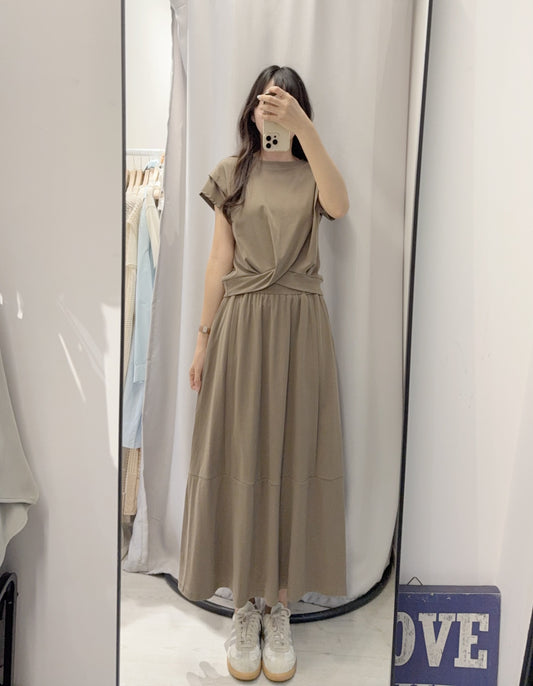 夏季・扭結上衣配半身裙棉料套裝 2色入1S60541