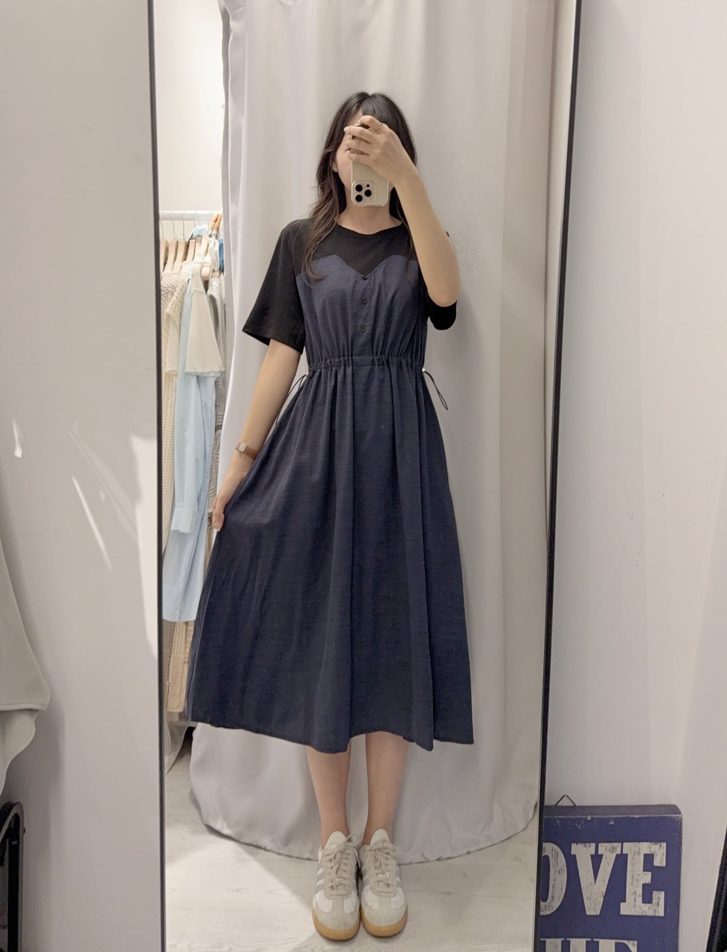 夏季・假兩件束腰連身裙 2色入 1S60540
