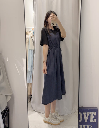 夏季・假兩件束腰連身裙 2色入 1S60540
