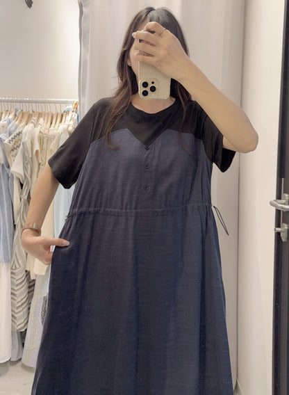 夏季・假兩件束腰連身裙 2色入 1S60540