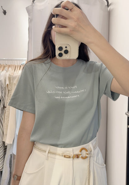 夏季・刺繡字純棉tee 2色入 1S50536