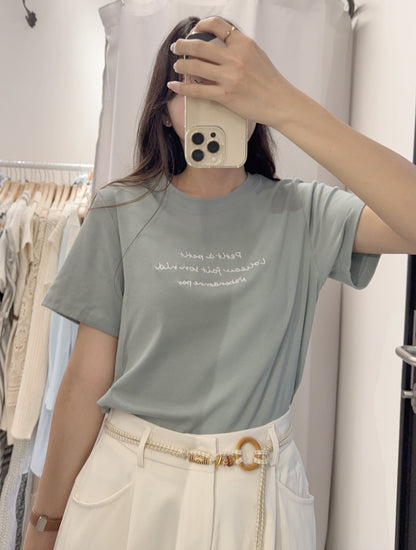 夏季・刺繡字純棉tee 2色入 1S50536