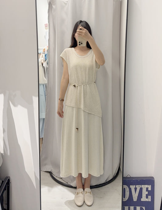 夏季・超彈長裙配線衫連belt 2色入 1S60543