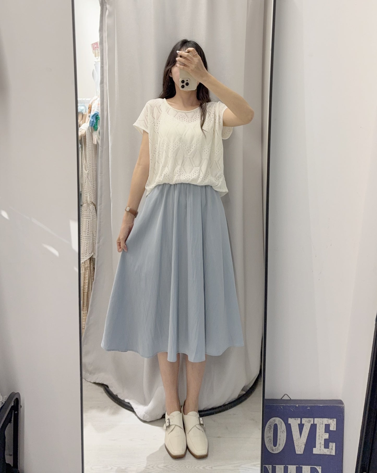 夏季・暗紋通花假兩件連身裙 1色入 1S20552