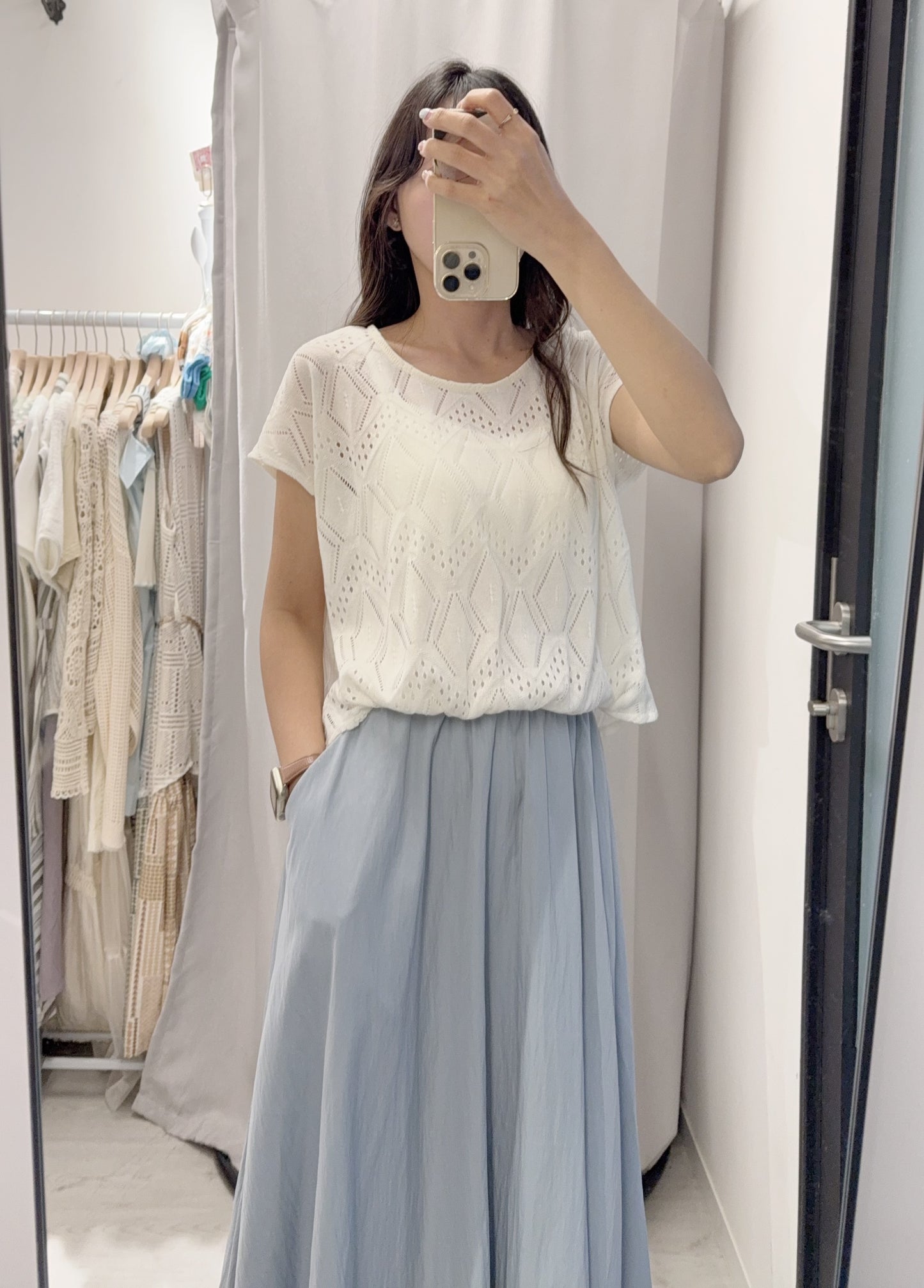 夏季・暗紋通花假兩件連身裙 1色入 1S20552