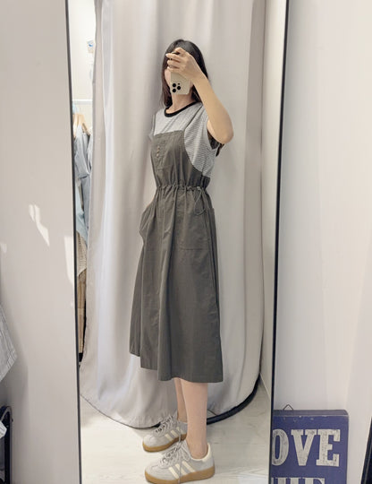 夏季・假兩件橫間束腰運身裙 2色入 1S60608