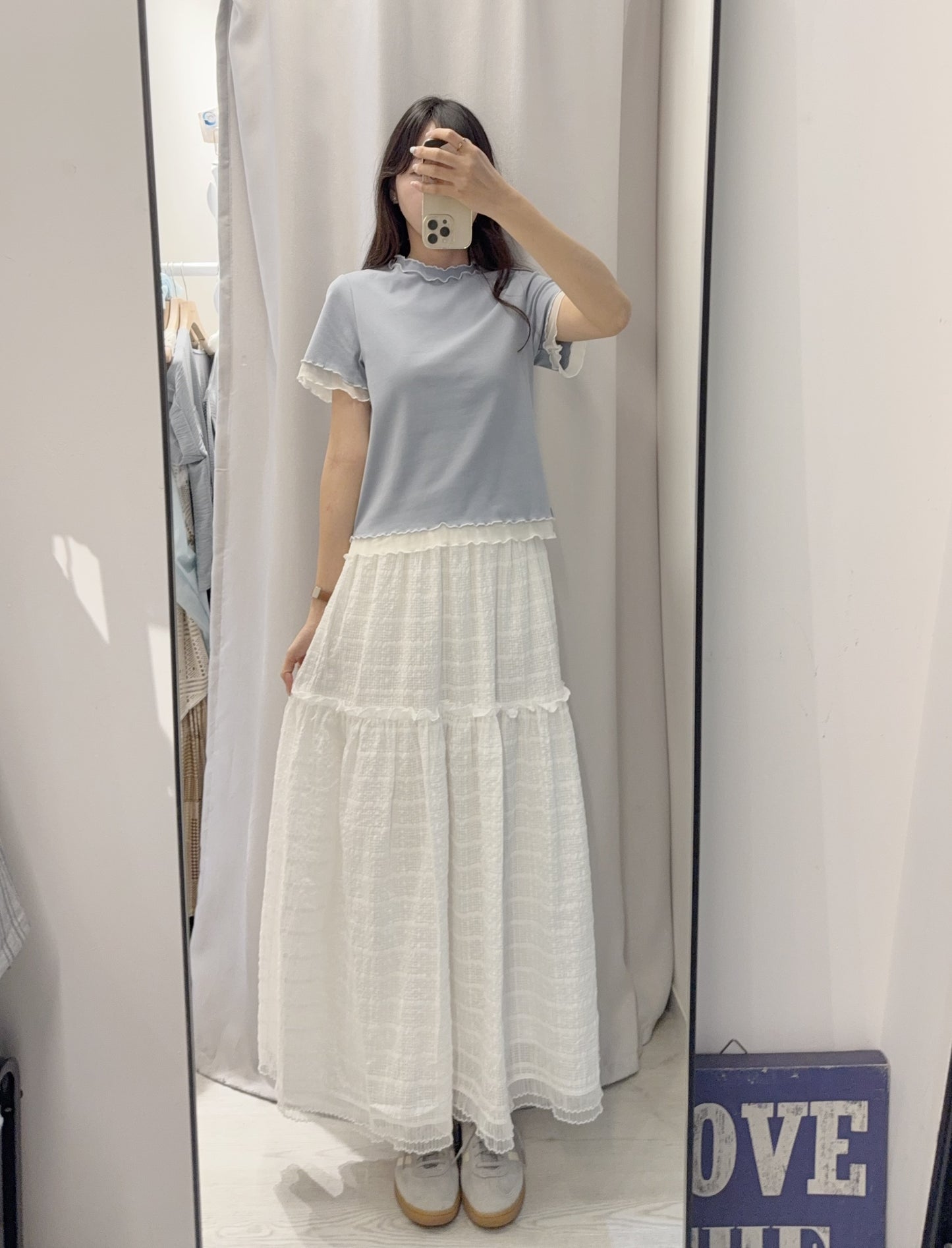 夏季・暗格仔拼綑邊半身裙 2色入 1S10609