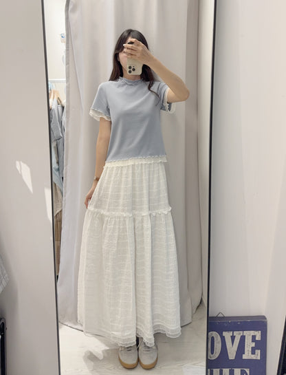夏季・暗格仔拼綑邊半身裙 2色入 1S10609