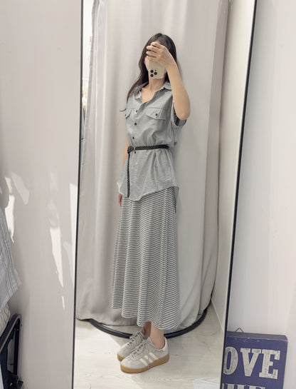 夏季・彈性長裙配反領恤衫SET 2色入 1S60614