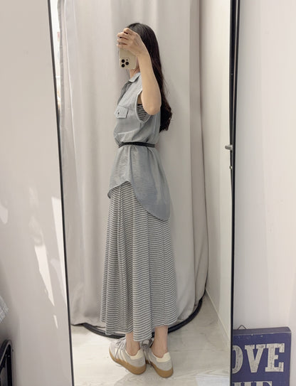 夏季・彈性長裙配反領恤衫SET 2色入 1S60614