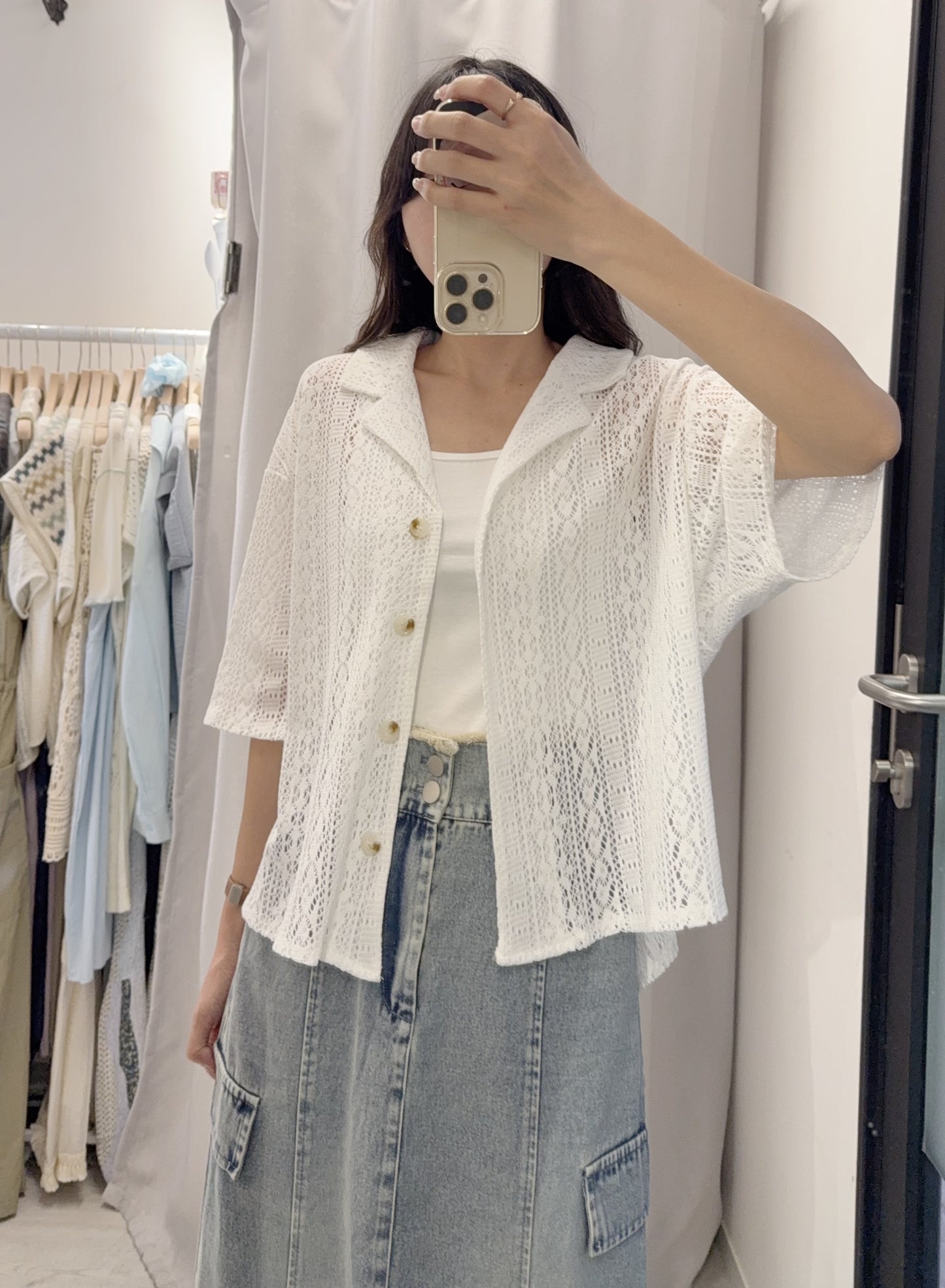 夏季・通花反領開胸外套/上衣 2色入 1S60613