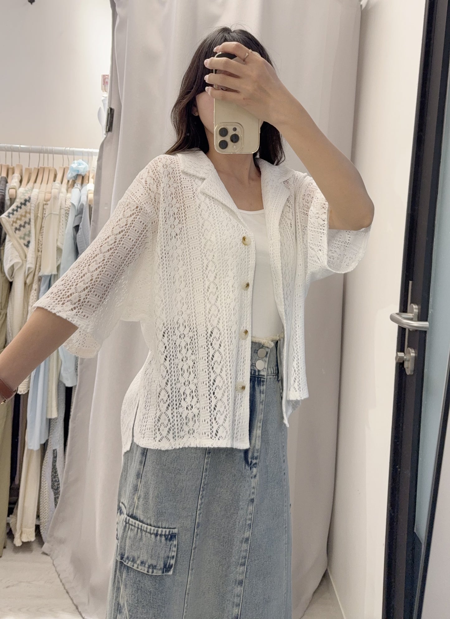 夏季・通花反領開胸外套/上衣 2色入 1S60613