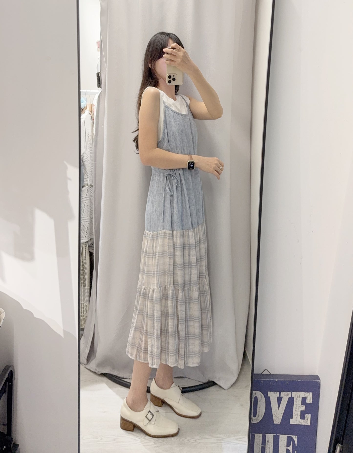 夏季・棉麻拼接紗紗連身裙SET 1S20620