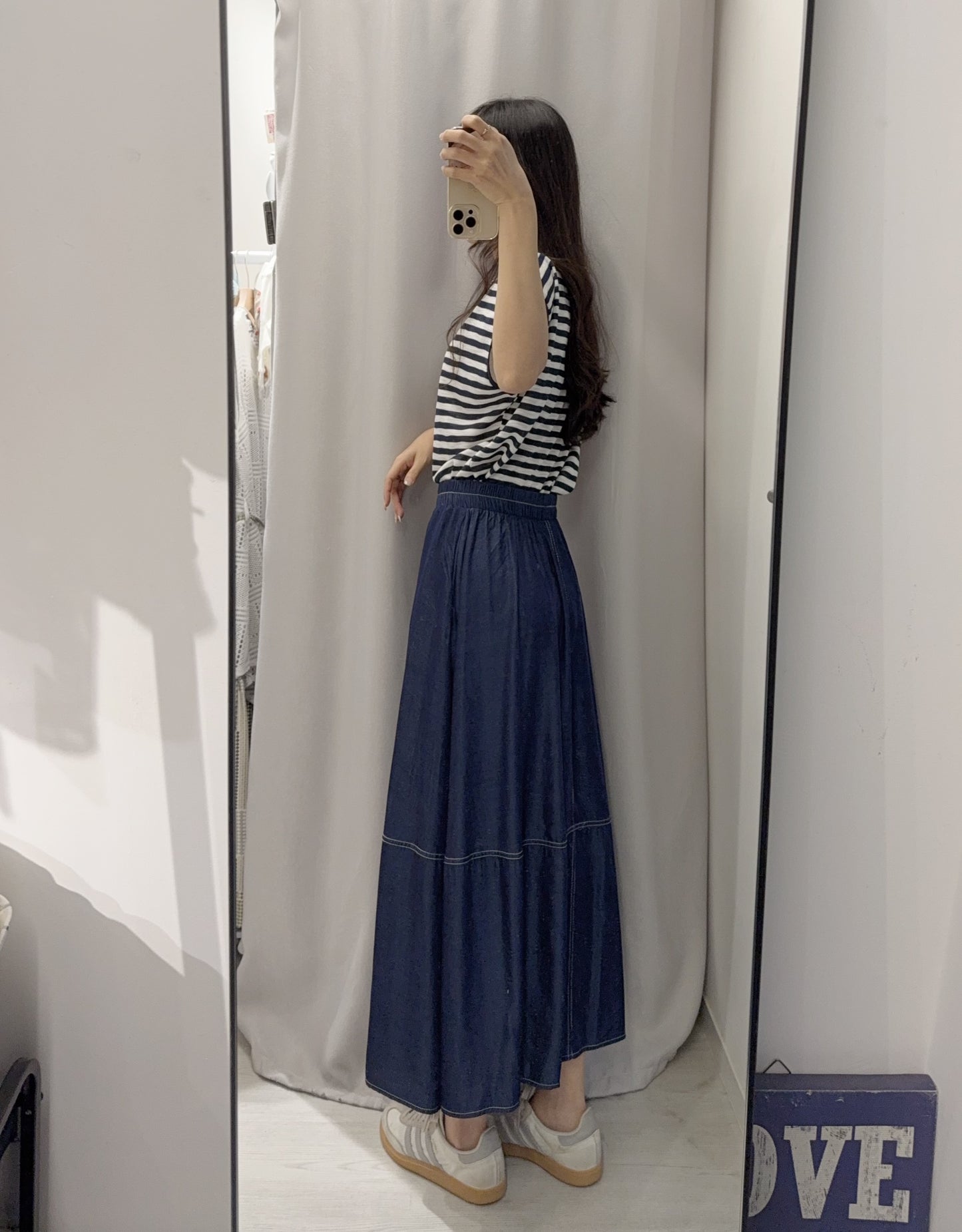 夏季・橫間衫配仿牛仔滑料半身裙SET 1S60621