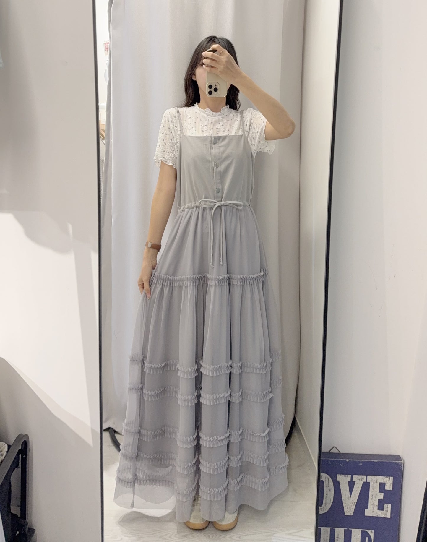 夏季・扯布料拼接垂感蛋糕長裙 2色入 1S60625