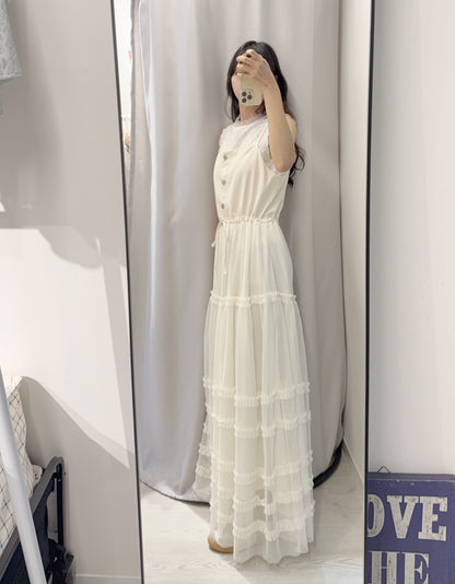 夏季・扯布料拼接垂感蛋糕長裙 2色入 1S60625