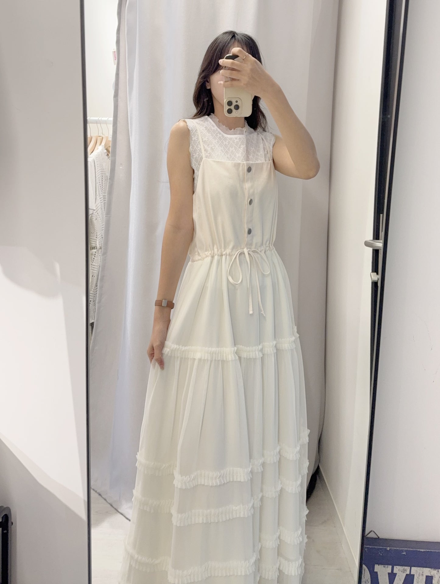夏季・扯布料拼接垂感蛋糕長裙 2色入 1S60625