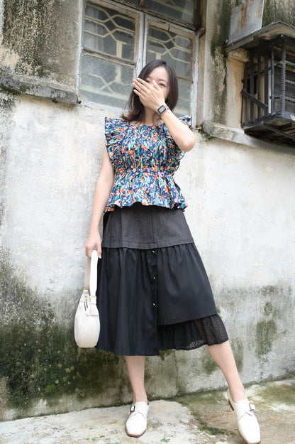 【現貨】碎花荷葉袖背心 兩色入 - Stylenana